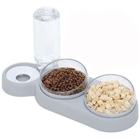 Double Gamelle Chat Surleve,Inclinable 15 Bol pour Chat Anti-Vomissements Bol pour Animaux de Compagnie 3-en-1 Stockage D\'eau Automatique,Disponible pour Les Chats et Les Chiots (grise)