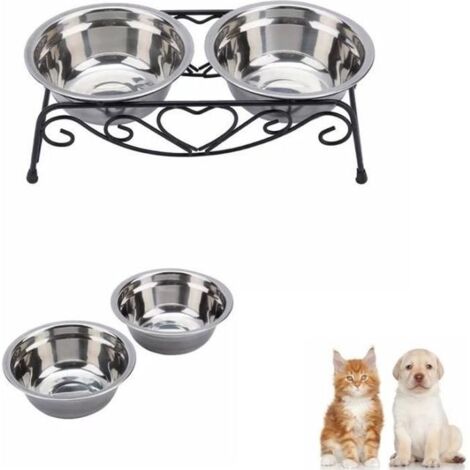 Double Gamelle Pour Chien Animal Chat Chiot Bol Ecuelle Acier Inoxydable Avec Pieds