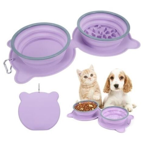Double Gamelle pour Chiens en Silicone, Gamelle Pliable pour Chien 2 en 1 Bol Portable pour Animal de Compagnie avec Boucle - fy