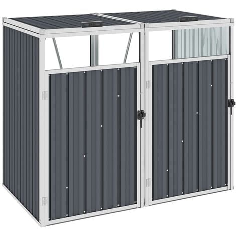 Double Garbage Bin Shed Grey 143x81x121 cm Steel - Grey