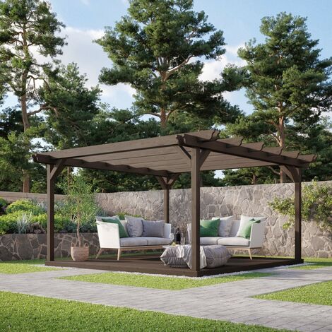 Double Garden Pergola and Decking Kit - Wood - L360 x W360 cm - Rustic Brown