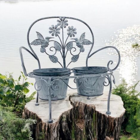 Double Garden Planter - Metal - L29 x W46 x H44 cm - Stone Grey