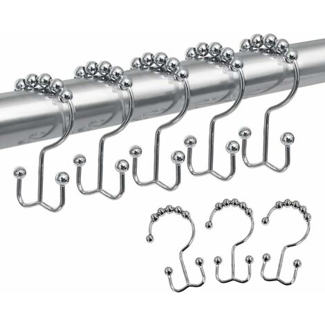 Double Glide Roller Douche Rideau Anneaux,en Acier Inoxydable Heavy Duty draperie cintres Clip Anneaux Poli Chrome pour Salle de Bain fenêtre tiges Rideaux doublures, 12 comte (Argent)