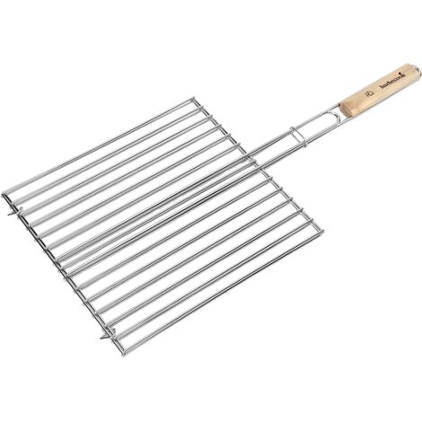 Double grille rectangulaire - Chrome et bois - 36 x 34 cm