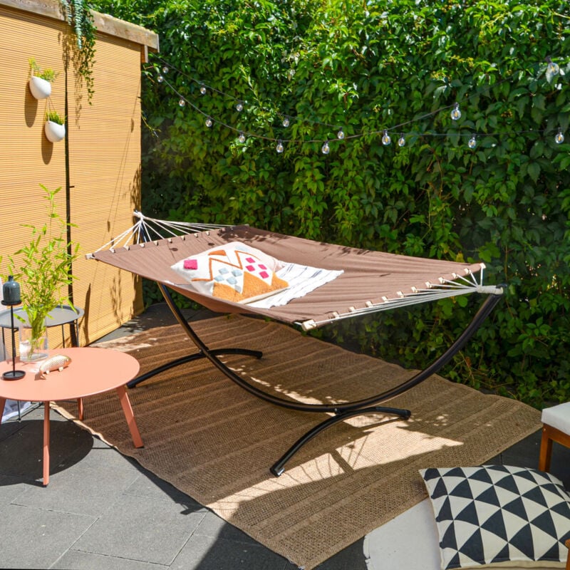 Double Hamac avec Support à 120 kg 200x120cm Structure Extérieure en Métal Cadre