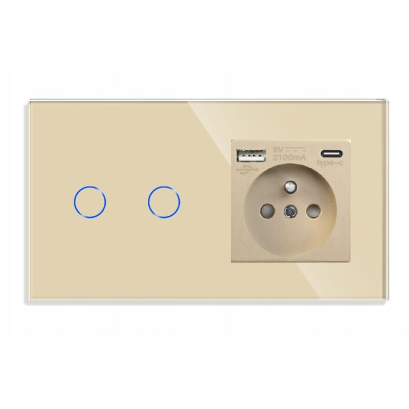 Double Interrupteur Tactile 2k Avec Interrupteur En Verre Prise Usb-C