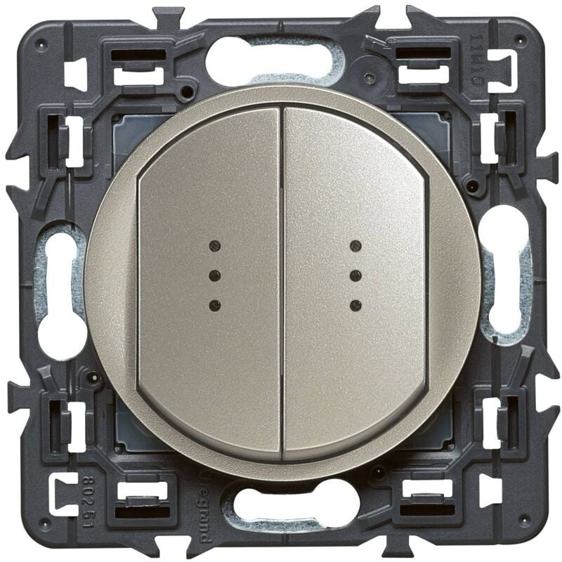 Double interrupteur témoin (voyant fourni) Céliane Soft 10A Titane Legrand 099515