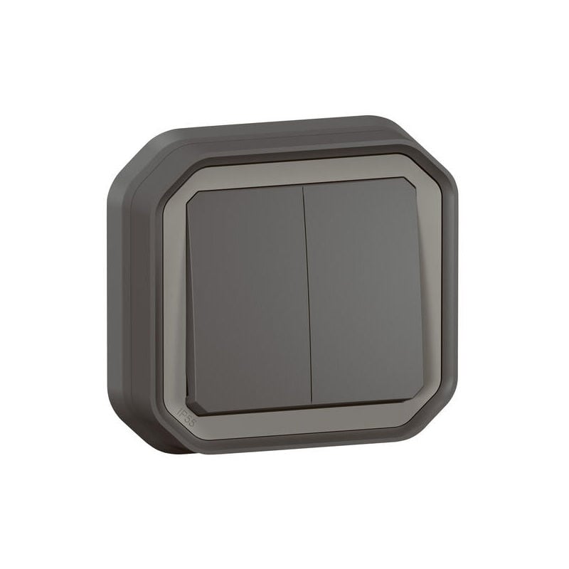 Double interupteur / va-et-vient ou poussoir Plexo complet encastré - Anthracite - Legrand