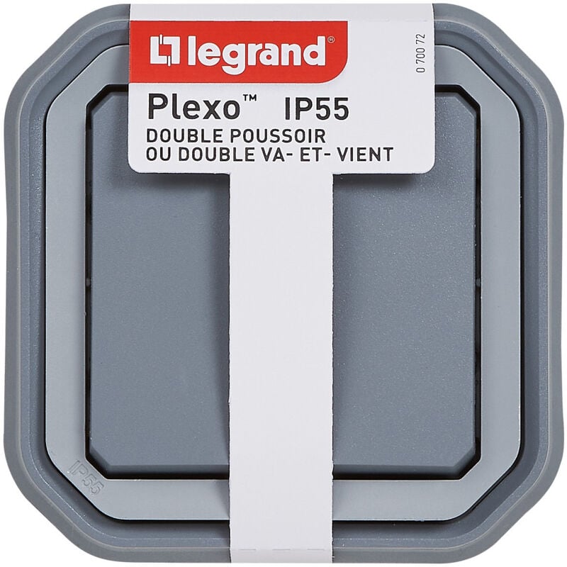 Double interupteur / va-et--vient ou poussoir Plexo complet encastré - gris (070072)