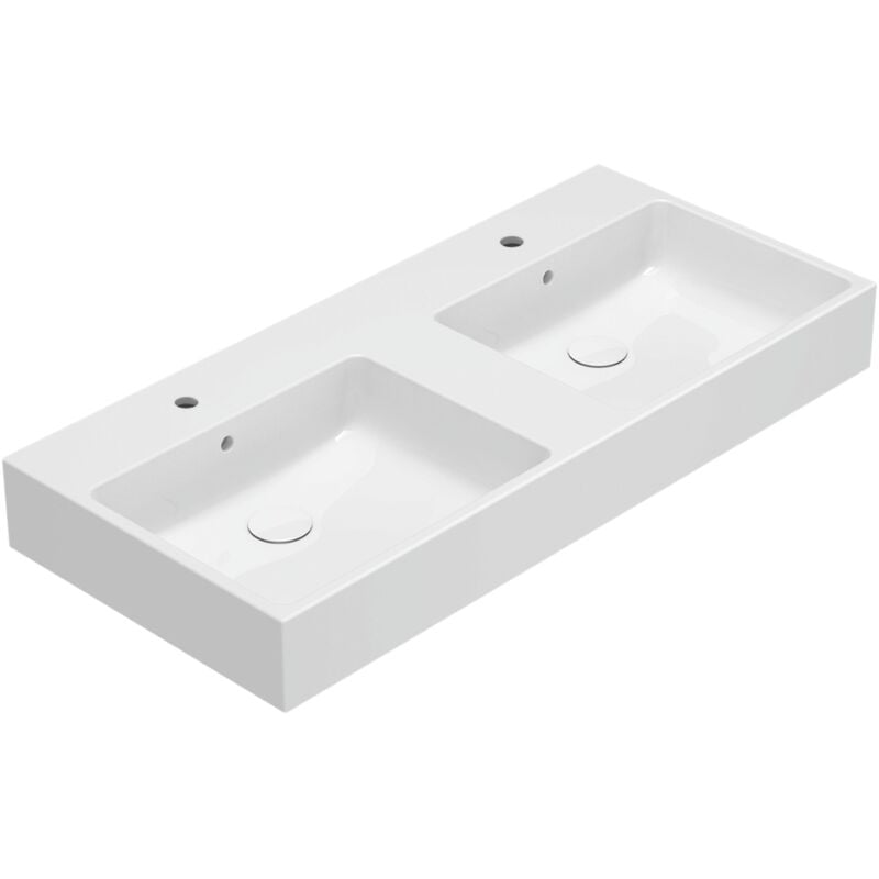Ceramica Globo - Double lavabo en céramique 110x50 cm Globo Stone SCQ110BI Blanc - Céramique
