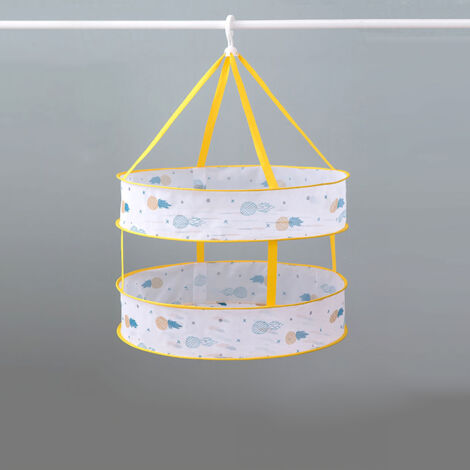 Double Layer Foldable Hanging Dryer Basket Multifunctional Indoor Clothes Drying Net with Wall 61cm Fruit