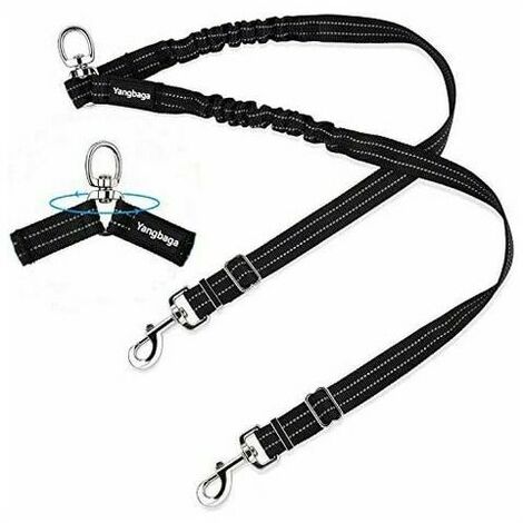 Double leash, adjustable and 360° rotatable, leash for 2 dogs, reflective elastic leash, for small, medium and large dogs