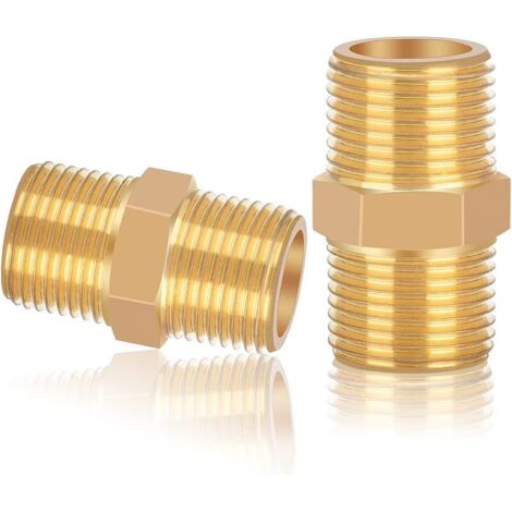 double mamelon 3/8 pouce raccords plomberie Hexagonal à Joint Hexagonal Mâle à Mâle en laiton,convient à la plomberie, au chauffage central, à l'approvisionnement en eau chaude et froide