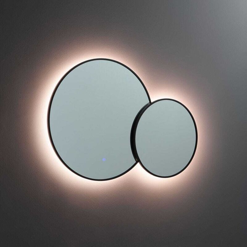 Kiamami Valentina - Double Miroir Rond Avec Bord Noir Et Rétro-Éclairage Par Leds