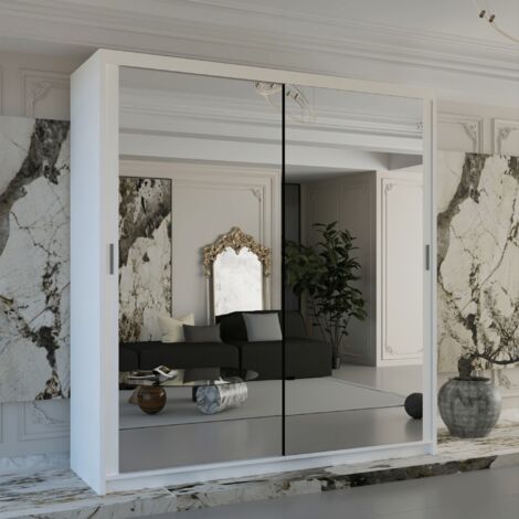 Double Mirror Sliding Door Wardrobe Available in 3 Colors & 5 Sizes - White 150cm