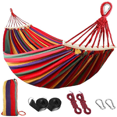 Outdoor Double Hammock 2 People Cotton Canvas Hammock Portable Hammock The Maximum Load is 450 pounds with Carrying Bag Tree Strap,Rope Porch Garden OutdoorIndoor CourtyardBackyard Camping Green 