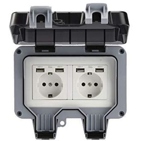 Double outdoor wall socket with USB, waterproof, heavy-duty electrical outlet with wall box (double)