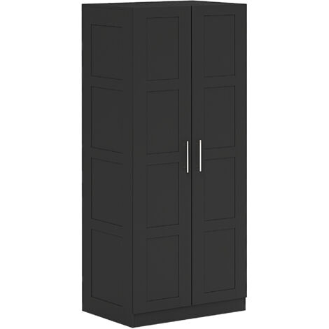 Double Panel Door Wardrobe, with Shelves - Black