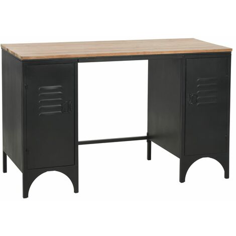 main image of "Double Pedestal Desk Solid Firwood and Steel 120x50x76 cm - Black"
