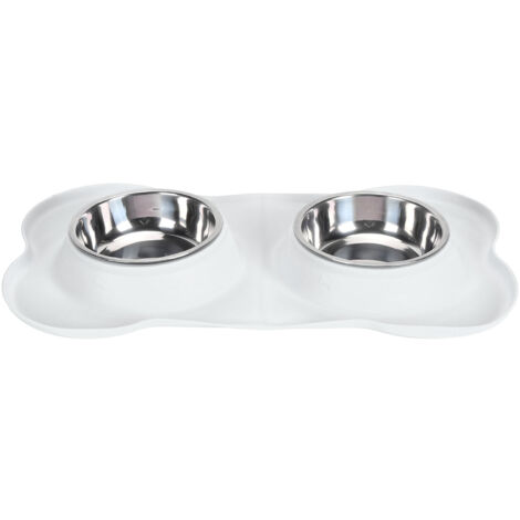 Double Pet Bowls Rustproof Stainless Steel Dog Water Food Bowls TPR Base Cat Double Food Bowls for Home Indoors Beige
