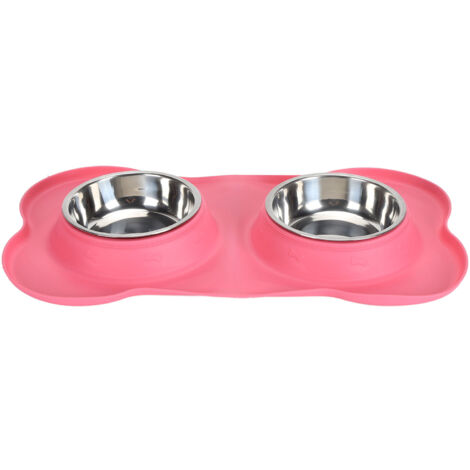 Double Pet Bowls Rustproof Stainless Steel Dog Water Food Bowls TPR Base Cat Double Food Bowls for Home Indoors Roseate