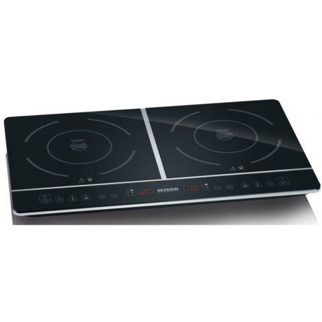Double plaque à induction 3400 W – 2 foyers vitrocéramiques 21 cm – Commandes tactiles – Arrêt automatique et minuterie 180 min – Severin - A442551