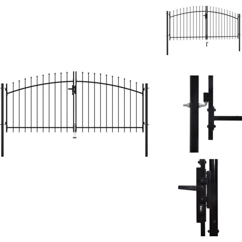 Double portail avec haut sous forme de lance 300 x 150 cm - Portail Jardin - Portillon Aluminium - Porte De Cloture - Clôture Moderne - Portail Design