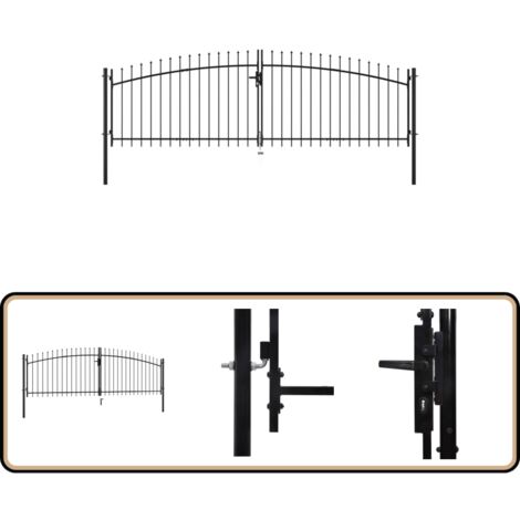 Double portail avec haut sous forme de lance 400 x 150 cm - Portail De Jardin - Portillon - Clôture - Porte De Jardin - Barriere De Jardin