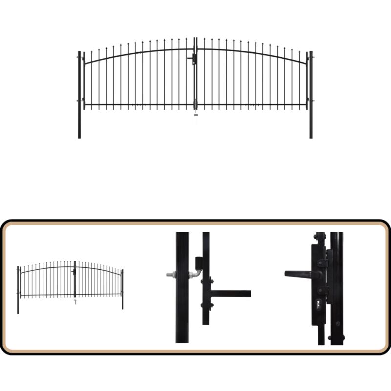 Double portail avec haut sous forme de lance 400 x 175 cm - Portail De Jardin - Porte De Clôture - Portillon - Clôture Moderne - Barriere De Jardin