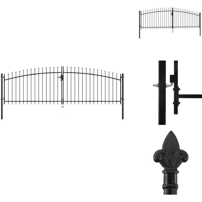 Double portail avec haut sous forme de lance 400 x 200 cm - Porte De Jardin - Portillon - Clôture - Porte De Fer - Portail Design