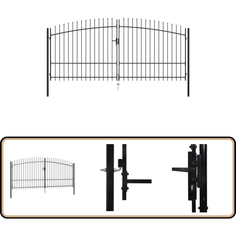 Double portail avec haut sous forme de lance 400 x 225 cm - Portail De Jardin - Portails Métalliques - Clôtures Design - Porte D'entrée Moderne