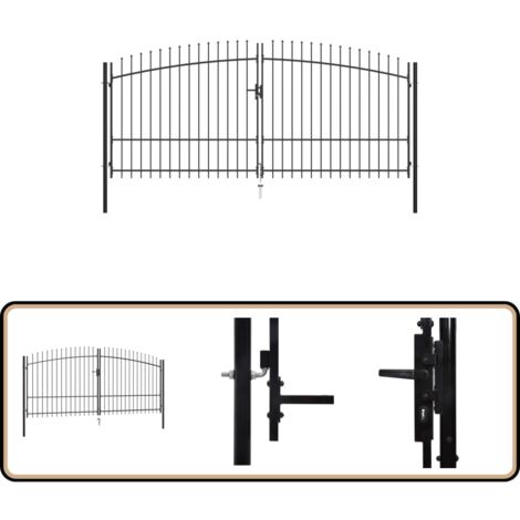 Double portail avec haut sous forme de lance 400 x 225 cm - Portail De Jardin - Portails Métalliques - Clôtures Design - Porte D'entrée Moderne - Barriere De Jardin