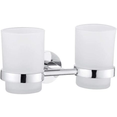 Double porte-brosse à dents mural chromé, porte-gobelet pour brosse à dents, support rond pour toilettes, toilettes, salle de bains