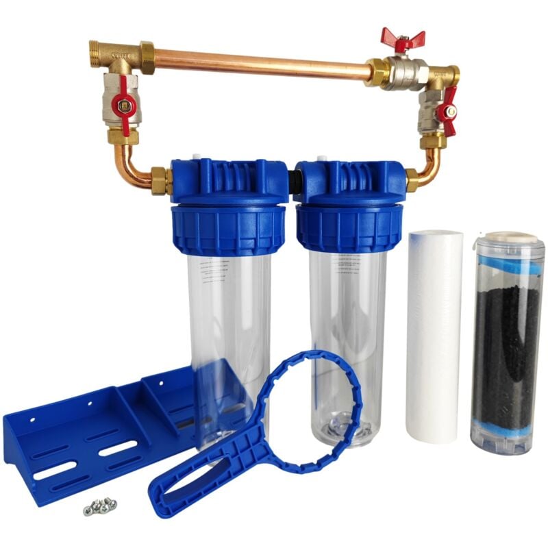 Toodo - Double Porte Filtre à Eau Bypass 9 pouces 3/4 avec Cartouche 20µm Installation Facile Raccord 3/4 pouces - 20/27 Filtre Domestique Fabriqué