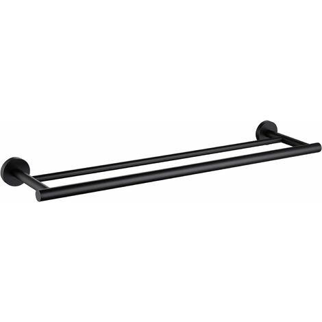 Double Porte-Serviette Salle de Bains 60 CM Double Porte Serviette Murale Accroche Serviette Cintre Noir Mat 304 INOX JUNJUN