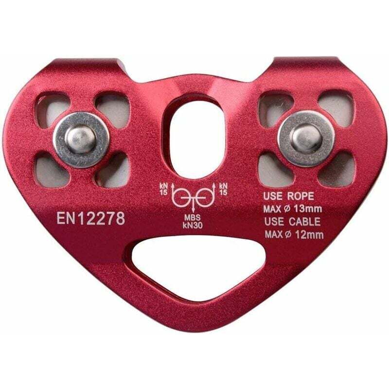Double Poulie, 30KN / 6700lbs Outdoor Escalade Double Axis Tyrolienne Chariot de Câble en Forme de Cœur Ensemble Poulie Travail Rescue