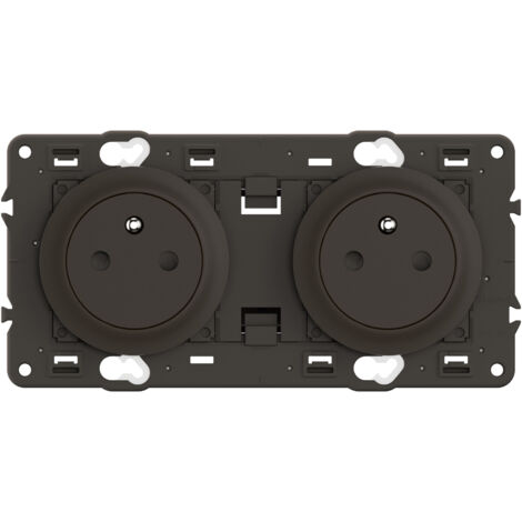 Double prise 2P+T Surface Céliane précâblée enjoliveurs Noir et support LEGRAND CZ0112