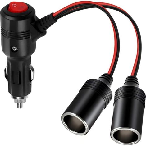 Double prise allume-cigare avec interrupteur - Répartiteur allume-cigare - Adaptateur 12 V/24 V - Allume-cigare - pour voitures et motos - Noir