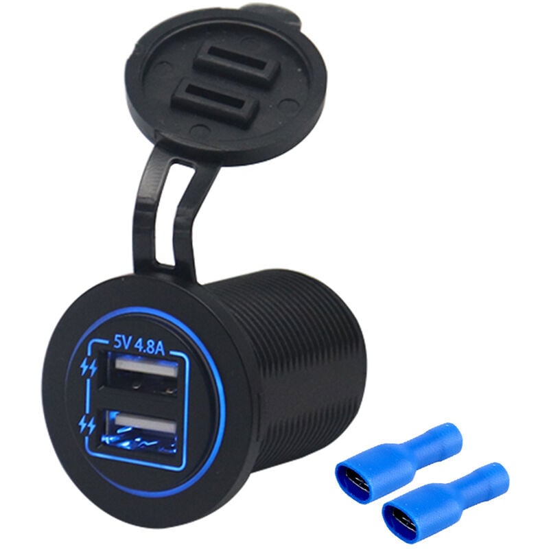 Double prise de charge USB prise de courant étanche indicateur LED 4.8A/5V pour 12/24V voiture RV bateau ATV moto marine, bleu