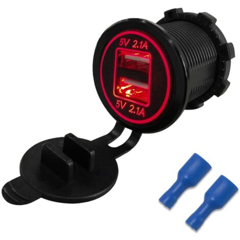 Double prise de charge USB, prise double port étanche 2,1 A et 2,1 A à charge rapide, prise allume-cigare USB avec couvercle, compatible avec les voitures, bateaux, camping-cars, quads, bus et camions