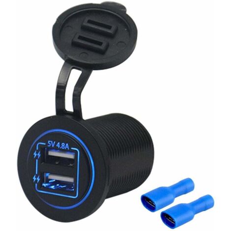 Double Prise De Chargeur Usb Prise De Courant Etanche 4.8A/5V Indicateur Led Pour Voiture 12/24V Rv Bateau Atv Moto Marine, Bleu