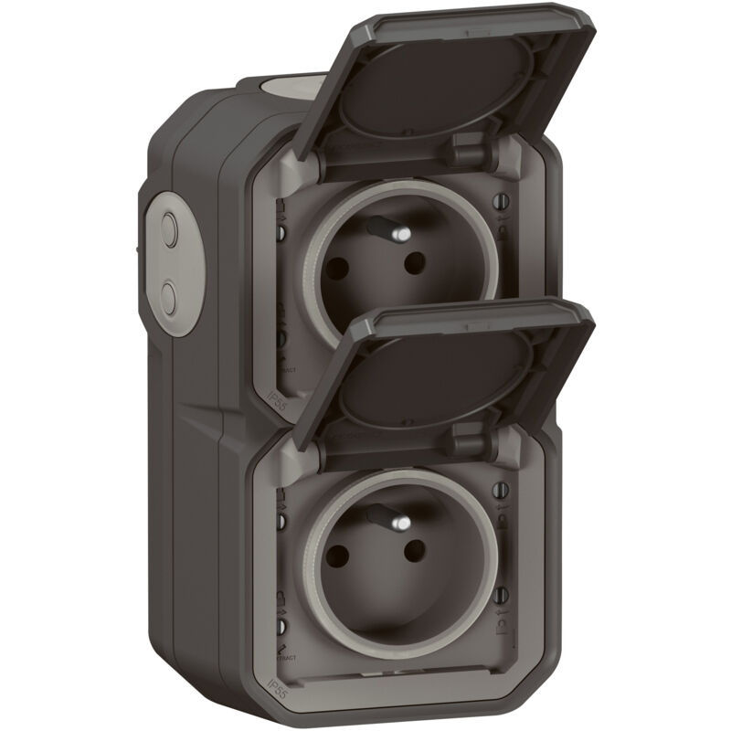 Legrand - Double prise de courant verticale avec volet Plexo complet saillie - Anthracite