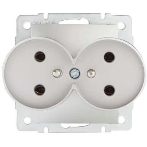 Double prise encastrée avec terre - Type E - Argent - 2x16A - 71x71mm