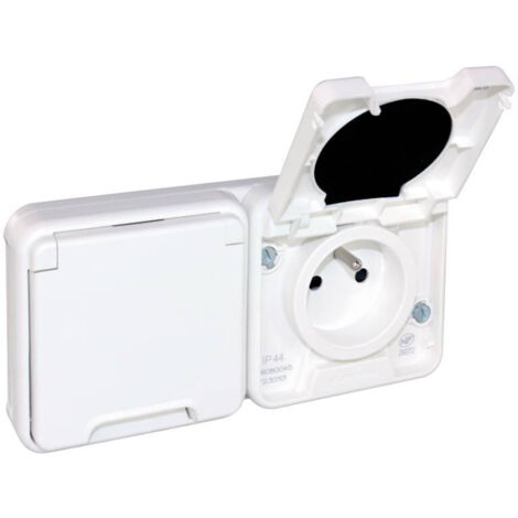 Double Prise horizontale 2P+T complet encastré - IP55 - OXXO Blanc - Eur'Ohm