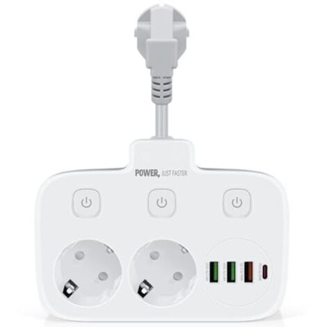 Double prise murale avec interrupteur, ports USB-C et USB-A, charge rapide QC 3.0, pour le bureau et la maison, gris-blanc