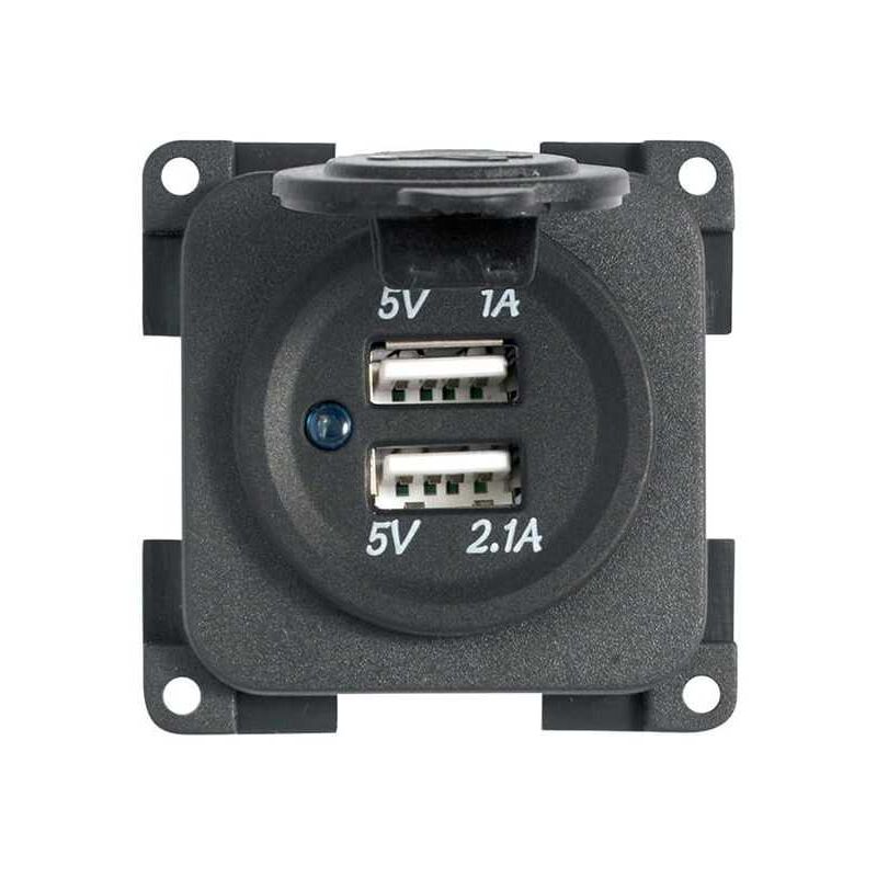 Hager - Double prise usb 1A/2,1A 5V avec capuchon de fixation panneau noir 4 trous