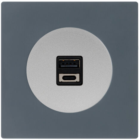 Double prise USB 2,6a a/c ALU glossy DOM + plaque simple blue grey - FONTINI