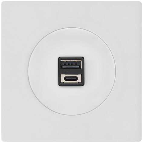 Double prise USB 2,6A A/C blanc glossy DOM avec plaque simple blanc – Charge rapide et design moderne - FONTINI