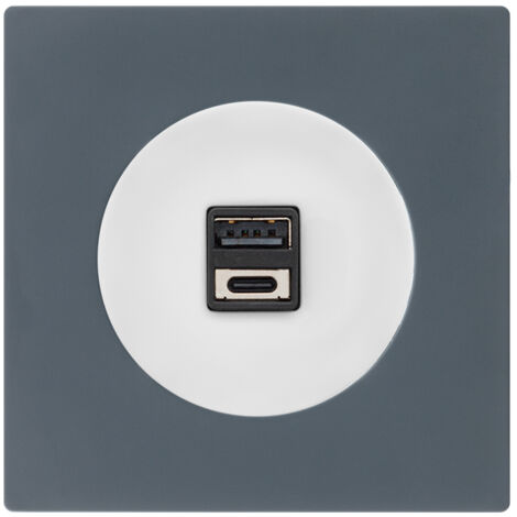 Double prise USB 2,6a a/c blanc glossy DOM + plaque simple blue grey - FONTINI