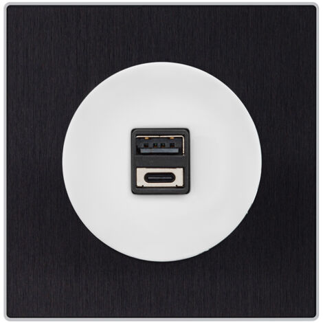 Double prise USB 2,6a a/c blanc glossy DOM + plaque simple métallisé anthracite - FONTINI